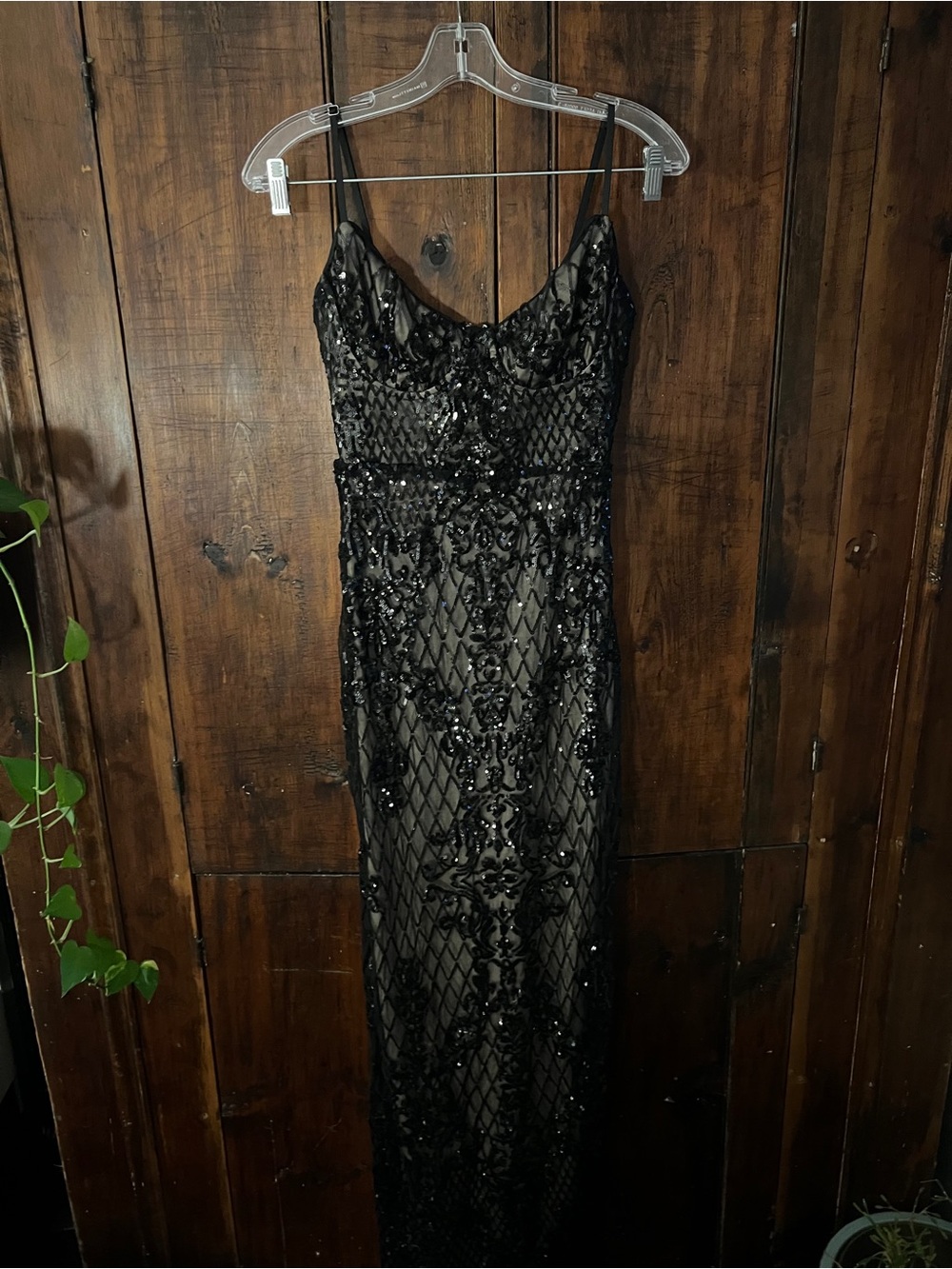 Lulus Moonlit Love Black Sequined Evening Gown with Spaghetti Straps - Picture 7 of 9